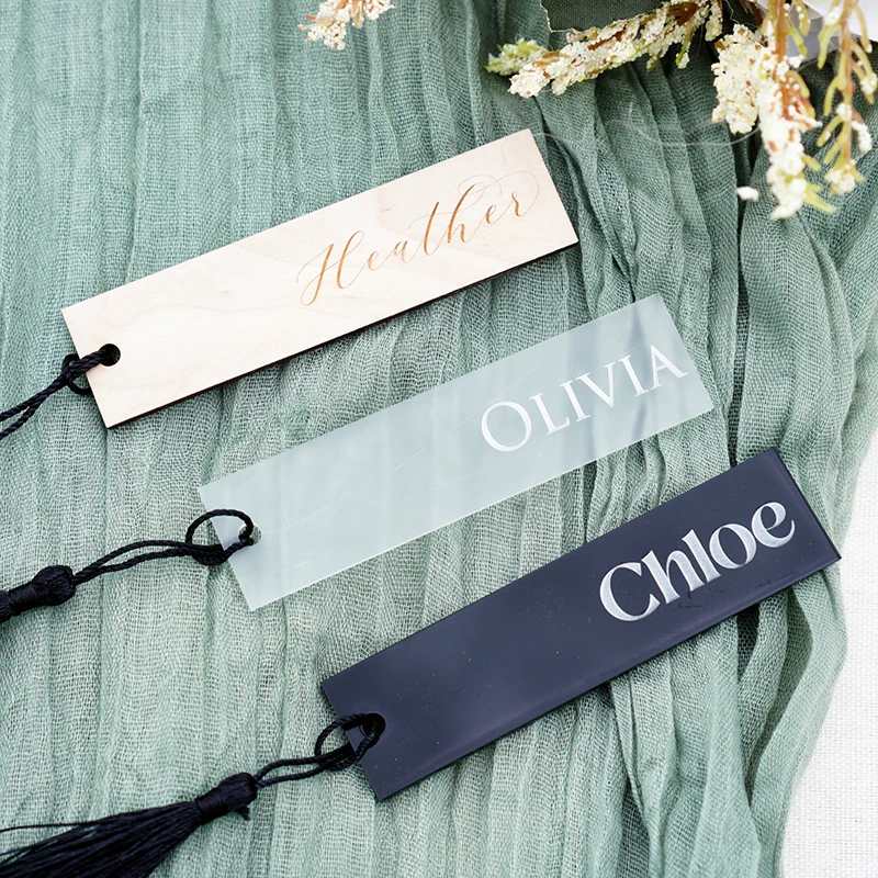 

Bookmark Acrylic Place Cards With Tassel,Frosted Acrylic Placecards,Wedding Guest Name Cards,Gold Party Banquet Place Setting