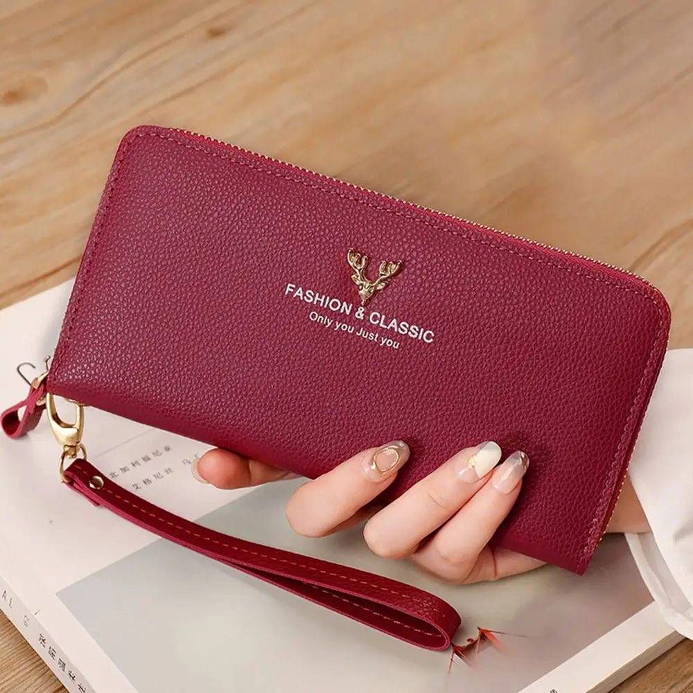 Mode Reißverschluss Lange Brieftasche Große Kapazität Leder Karte Tasche Lange Geldbörse Frauen