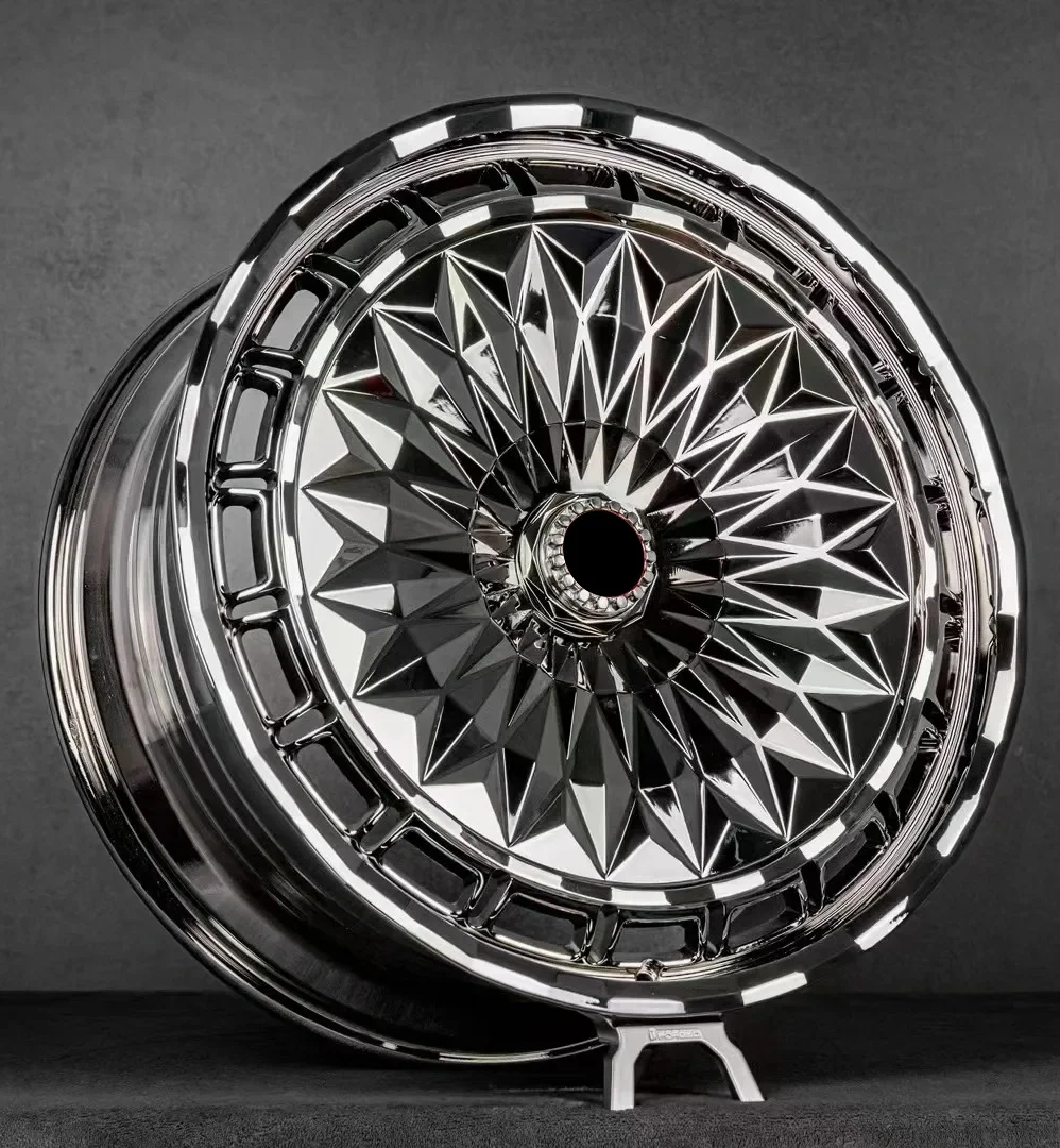 Jantes de liga forjada personalizadas com trava central cromada 6061-T6 para passageiros de carro 15 ~ 26 polegadas