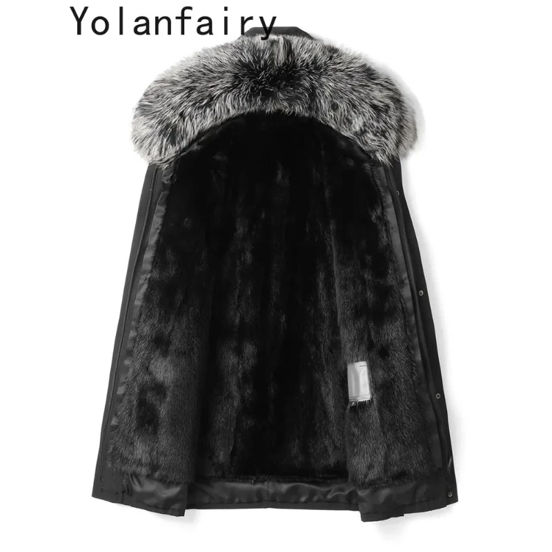 

YOLANFAIRY New Man Warm Parkas Hooded Fox Fur Collar Natural Fur Coat Winter Detachable Mink Fur Liner Jacket Mid-length Coats