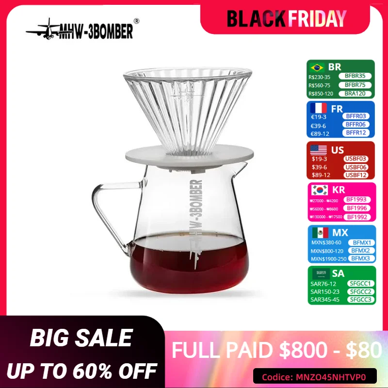 MHW-3BOMBER 500ml Coffee Server Glass Coffee Pot Espresso Dripper Pour Over Maker Brewer Pot Clear Chic Home Kitchen Accessories