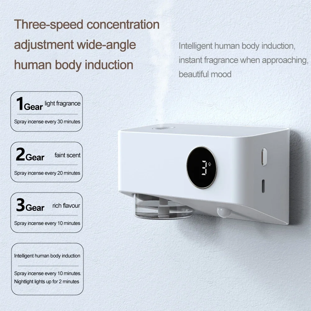 

1pc 1200mAh Wall Hanging Scent Machine Home Automatic For Hotel Toilet Desktop DC5V,2A TYPE-C Interface White Gray