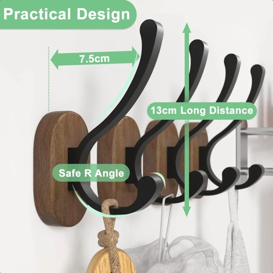 Wall Hooks for Hanging Coats 4 Pack Coat Hooks Wall Mounted Wood Coat Hooks for Wall Single Metal Hooks for Hanging Hats Keys T