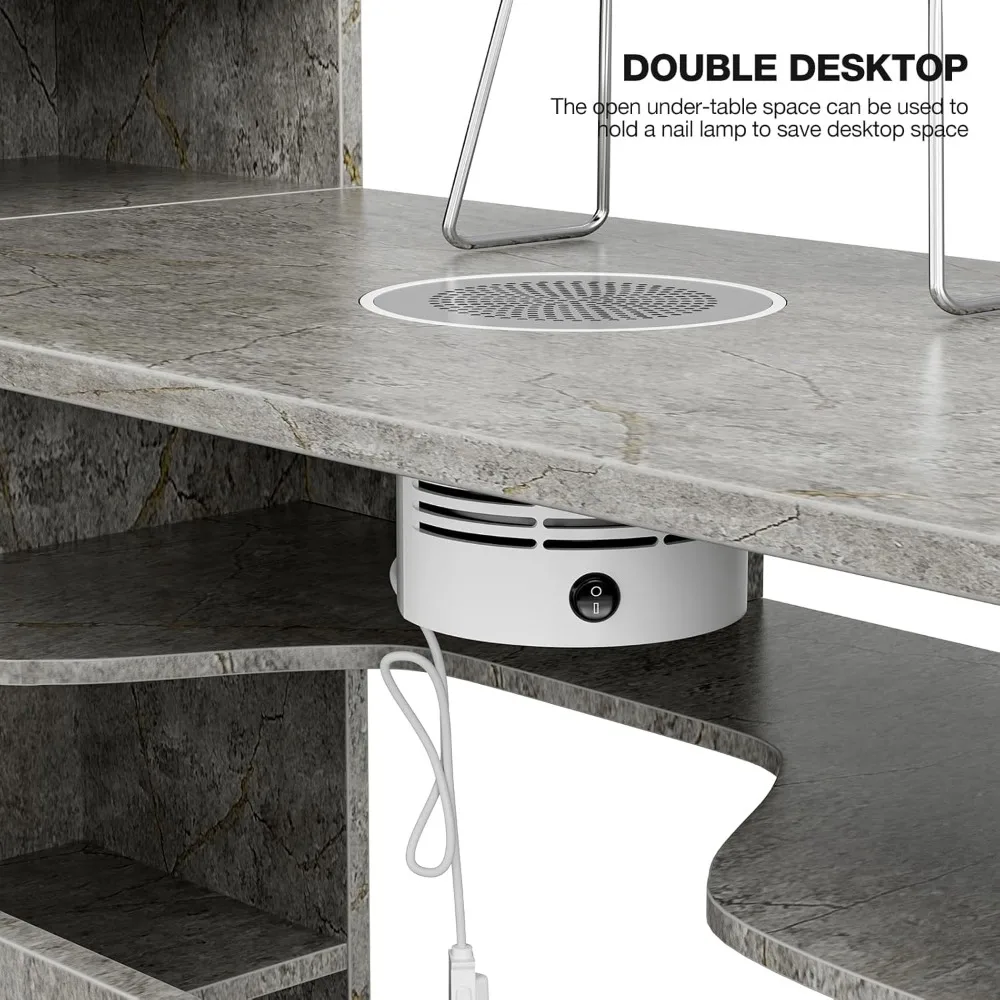 محطة أظافر طاولة مانيكير، محطة طاولة أظافر بإطار فولاذي، محطة عمل لصالونات التجميل مع فتحة تهوية كهربائية