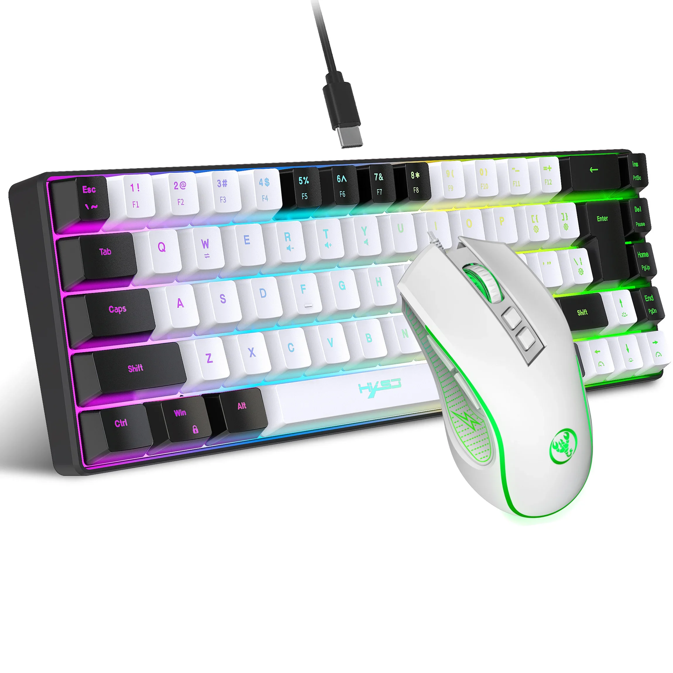 

2024 Newest mini V200 68 keys mechanical feel keyboard compact RGB luminous gaming mouse and keyboard combos gaming