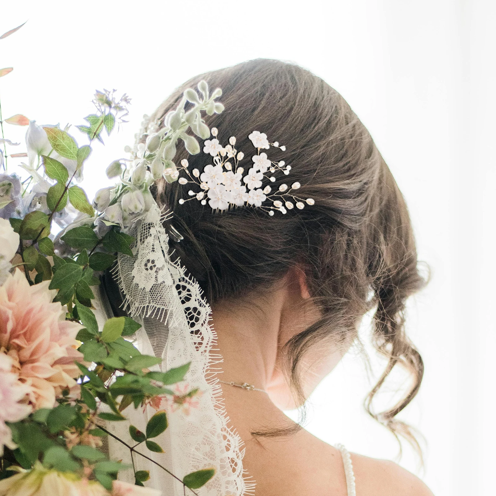 

Pearl Hair Comb Wedding Flower Bridesmaid Headpieces Bridal Side Plastic Decorative Elegant Accessories for Bride Hair