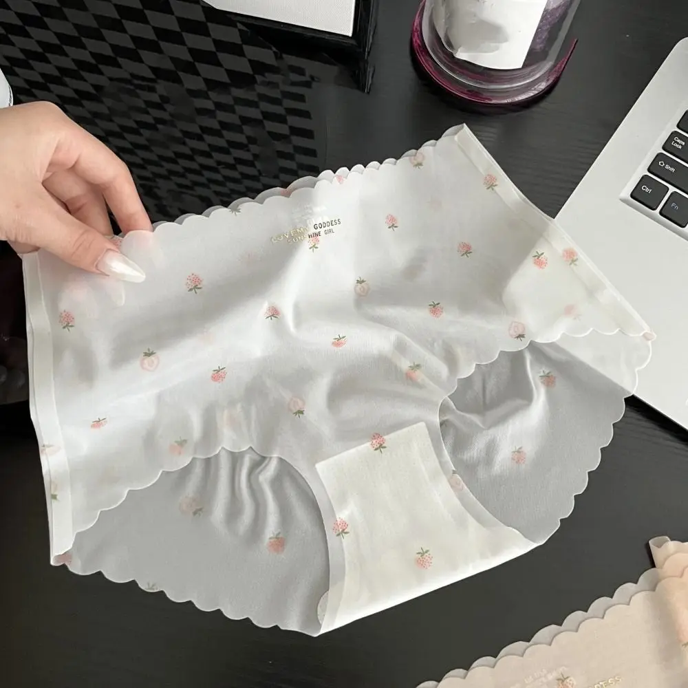 6 قطعة الملابس الداخلية الناعمة الحرير الجليد سراويل القطن المنشعب منتصف الخصر سلس ملخصات النساء رقيقة السروال الحلو الفراولة ملخصات هدية #1