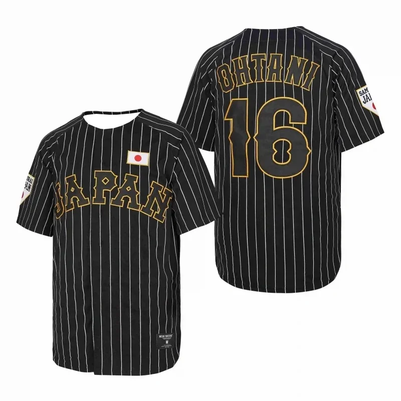 2026 Shohei Ohtani # Camiseta de Béisbol Negra con Rayas Finas de Japón, Número 16