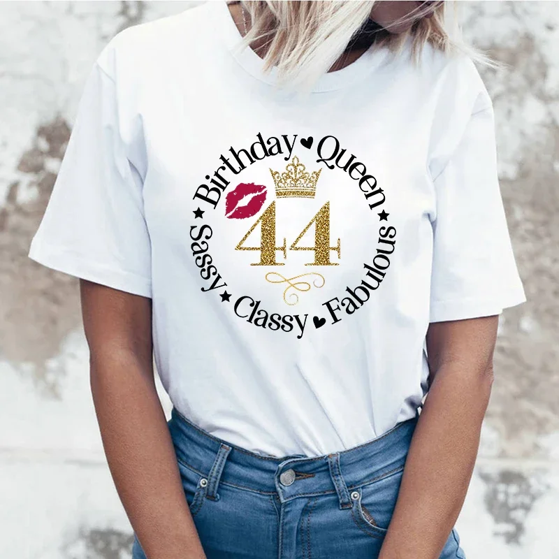 Women T-shirt Premium 44 Birthday Queen Fabulous Classy Sassy Letter Printed Women T-Shirts Birthday Queen Fabulous Classy tops