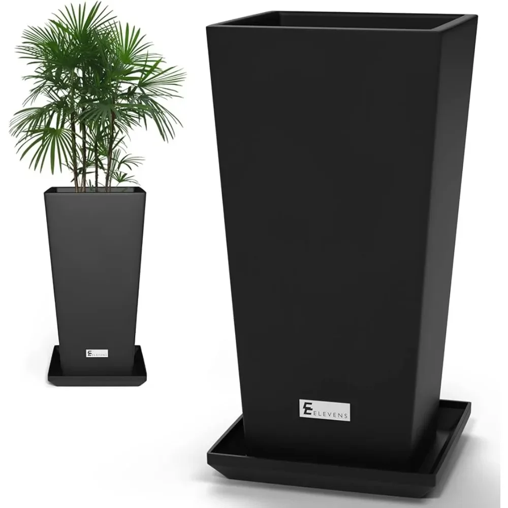 Imagem -02 - Black Taper Flower Planter 27 Polegadas Taper Maior Interior Jardim Alto Alto Plantadores Jardim Pacotes