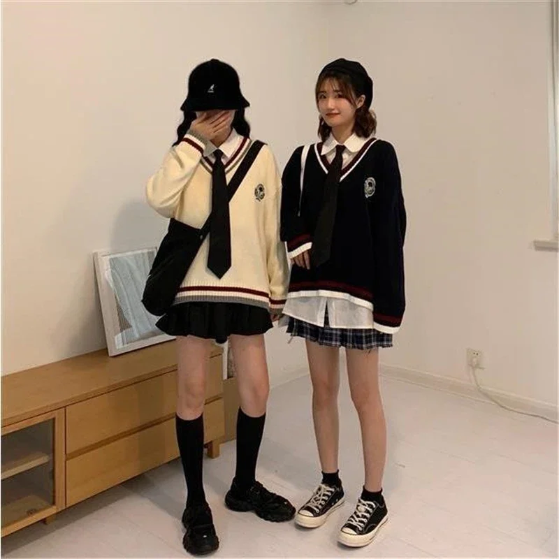 Nuovo 2025 giapponese preppy pullover JK maglione allentato casual maniche lunghe studente maglia a maniche lunghe con scollo a V pullover uniforme scolastica
