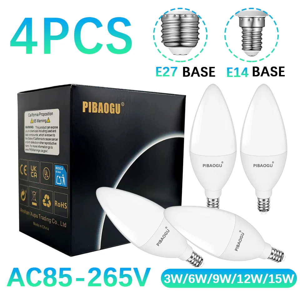 

4 шт. светодиодная лампа-свеча AC85-265V E14 E27 светодиодные лампы энергосберегающая лампа потолочный светильник украшение светодиодная люстра для дома гостиной