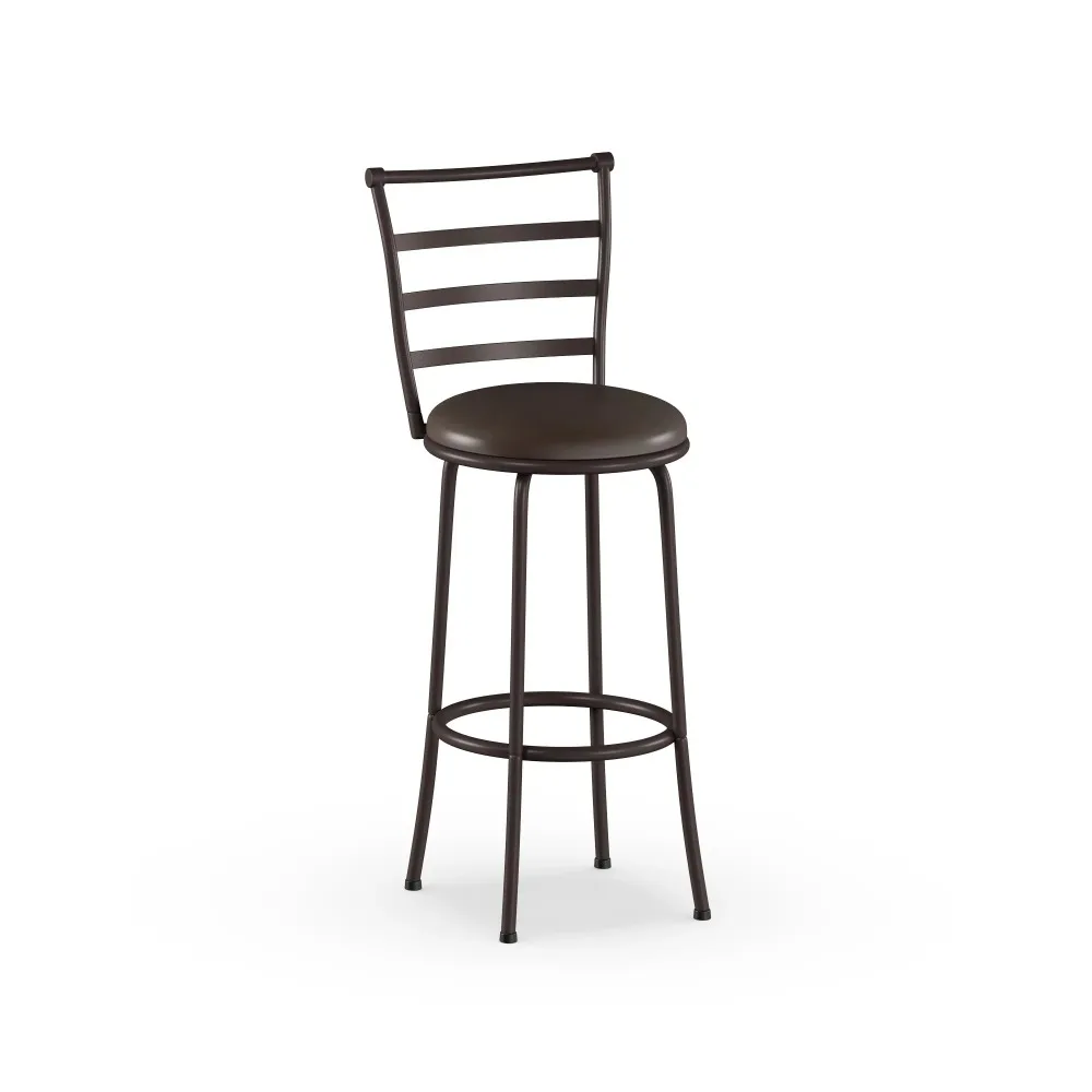 Ajustável Bronze Ladder Voltar giratória Barstool, Assento de couro Vegan Espresso, 24 "ou 29", 3 Pacote