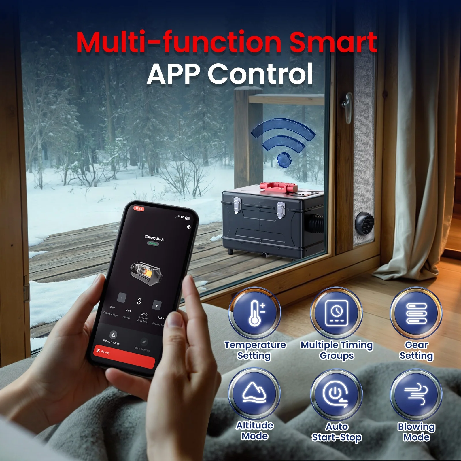 سخان ديزل Hcalory 8KW، صندوق أدوات 5 لتر مدمج 2S سخان هواء ديزل محمول 12 فولت/24 فولت الكل في واحد تسخين سريع مع التحكم في التطبيق