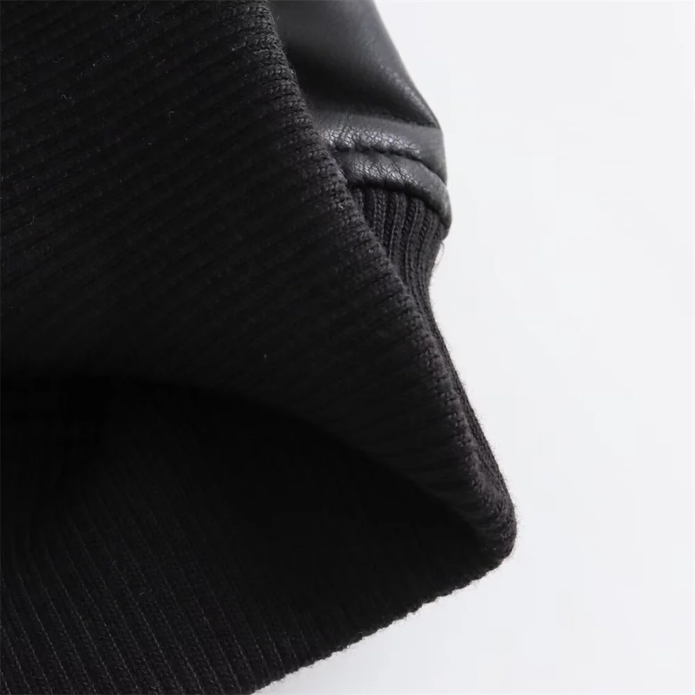 Women's Short Faux Leather Pilot Jacket, Slim Zip-Up Coat for Autumn — detail 6