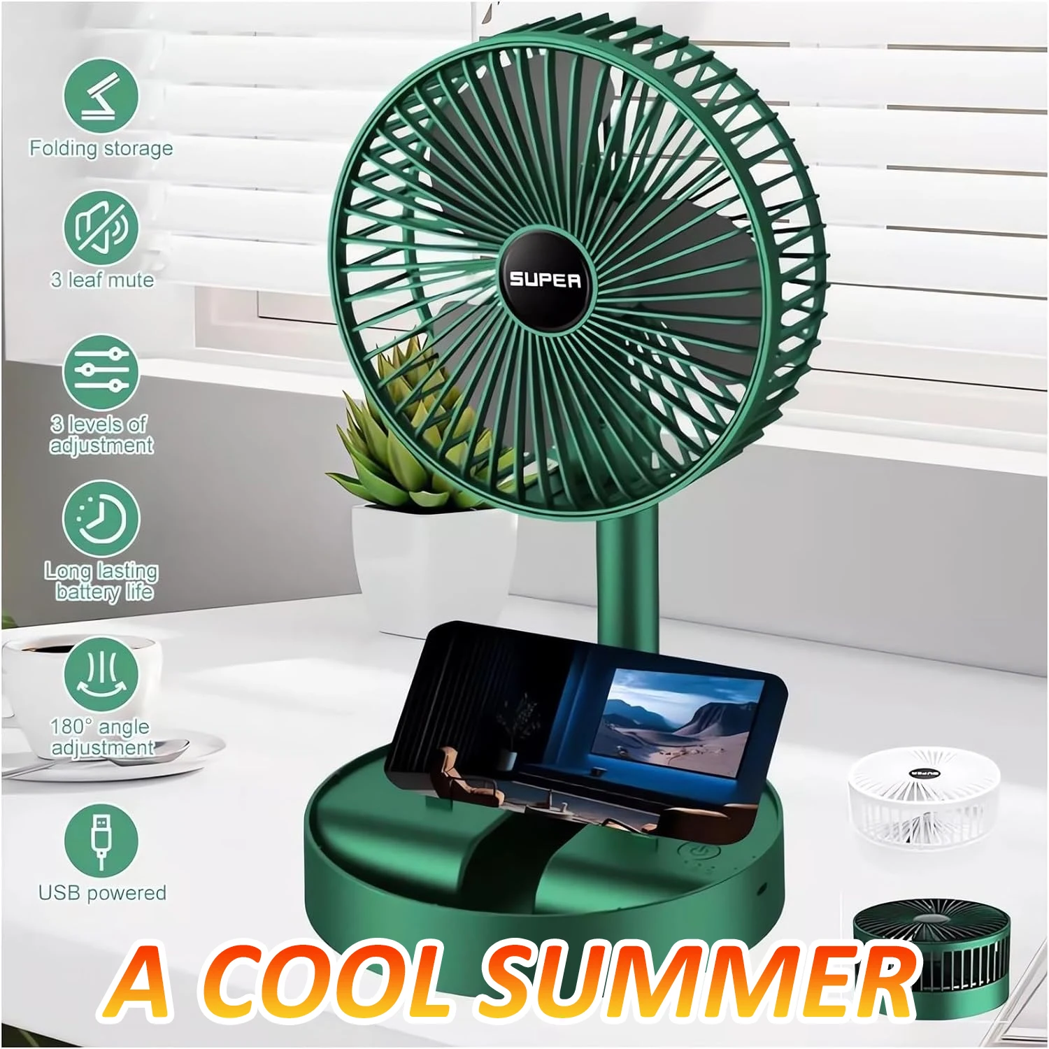 Mini Adjustable Mini Fan Kipas Small Cooling Handy Desk Home Office Table Battery USB Rechargeable Portable New Kipas