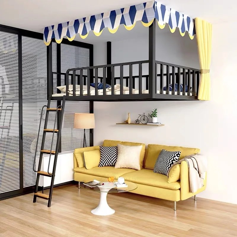 Small apartment duplex loft bed children and students elevated wrought iron bed