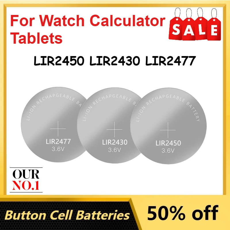 2 Pcs LIR2450 2430 2477 Rechargeable Button Lithium Battery for Watch Calculator Tablets Button Cell Batteries with Charger