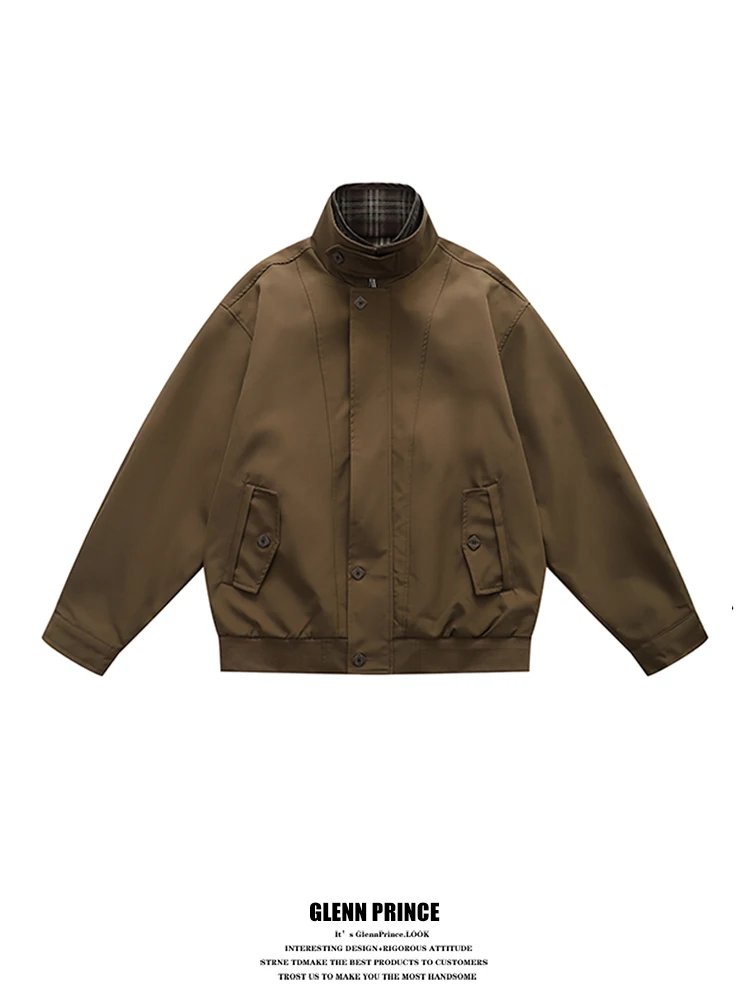 

Мужская куртка в стиле американского ретро, свободного кроя, с клетчатыми вставками, повседневная, из полиэфирного волокна, с длинными рукавами и молнией.