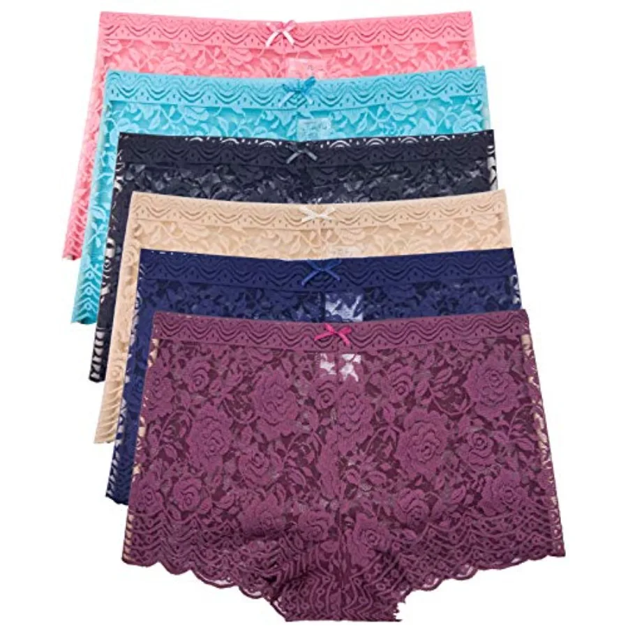 Barbra Lingerie Multi Pack of Women's Regular and Plus Size Lace Boyshort Panties