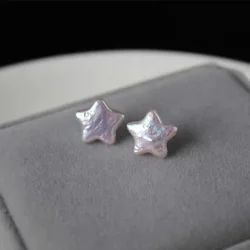 Natural Freshwater Irregular Baroque Pearl Lucky Star Earrings Five pointed Star Irregular 925 Silver Needle Simple Jewelry Gift