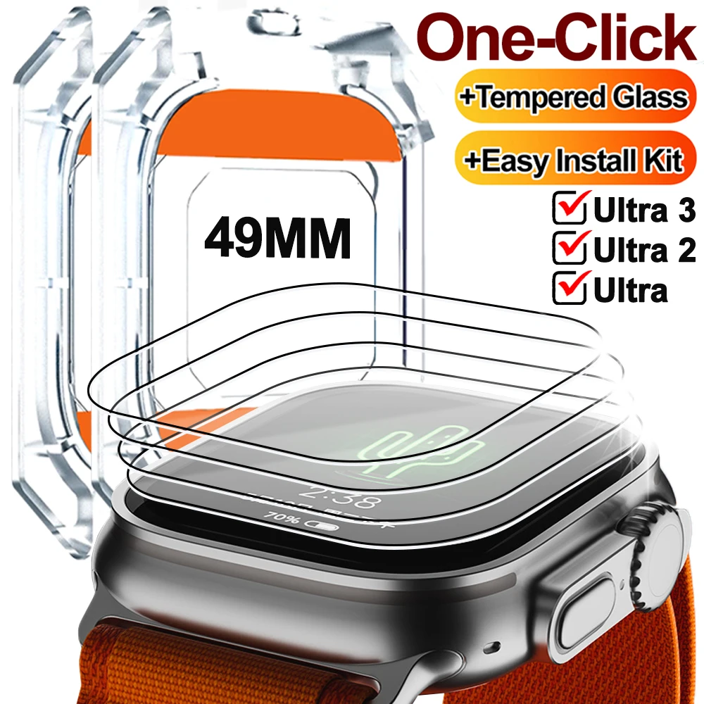

Защитная пленка для экрана Apple Watch Ultra 3, 49 мм, закаленное стекло 9H с рамкой для автоматического выравнивания для iWatch Ultra 3 2 1