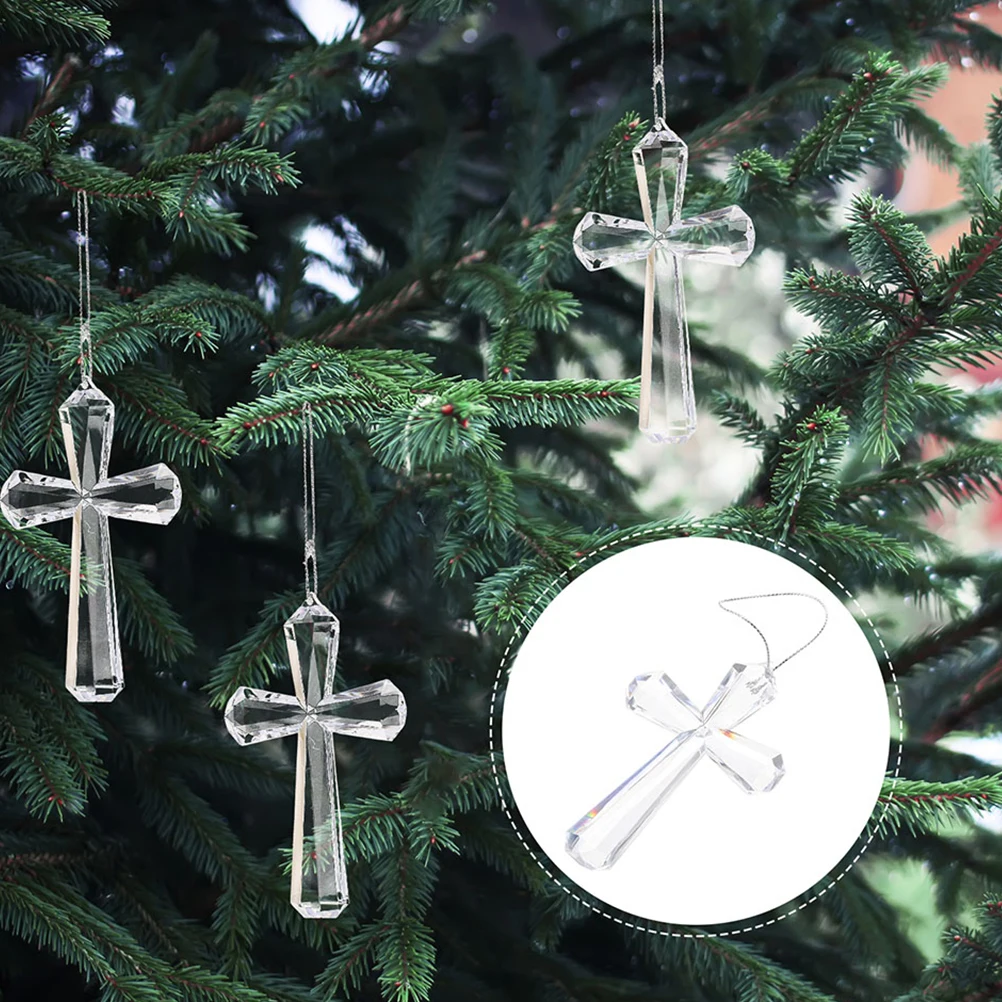 

3Pcs Clear Acrylic Cross Hanging Ornaments Easter Transparent Decor for Tree Wreath Door Stair Railing Fireplace Hanging
