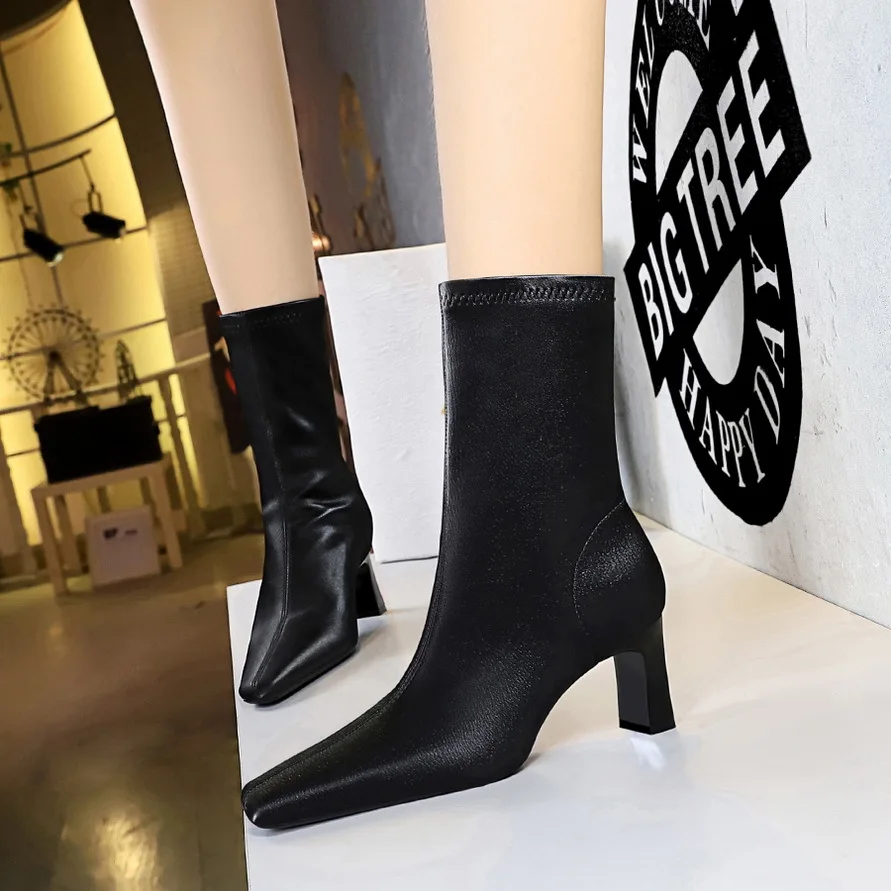 

Элегантные женские ботильоны на массивном каблуке в стиле ретро, модные зимние ботинки для похудения с квадратным носком