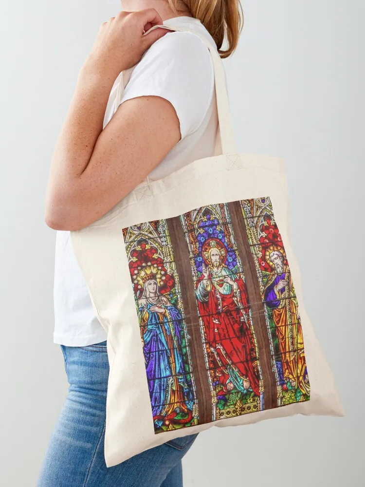

Stained Glass Window at Sacred Heart Cathedral Tote Bag canvas tote bags university shopper bag tote bags men bag luxury women