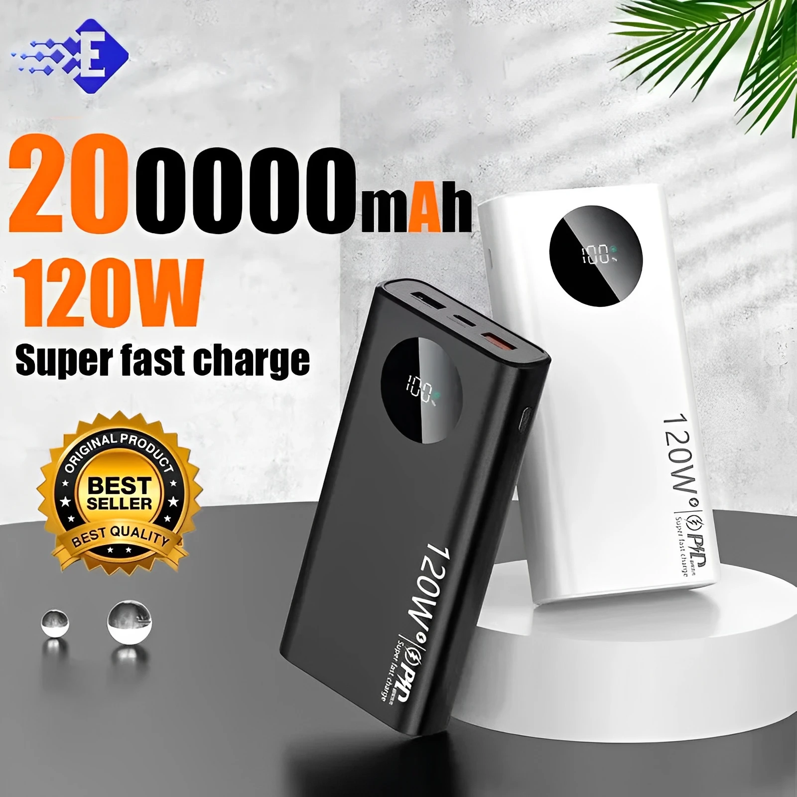 

120W 200000mAh Power Bank Super Fast Charging Battery High Capacity Digital Display PowerBank For iPhone Samsung Huawei