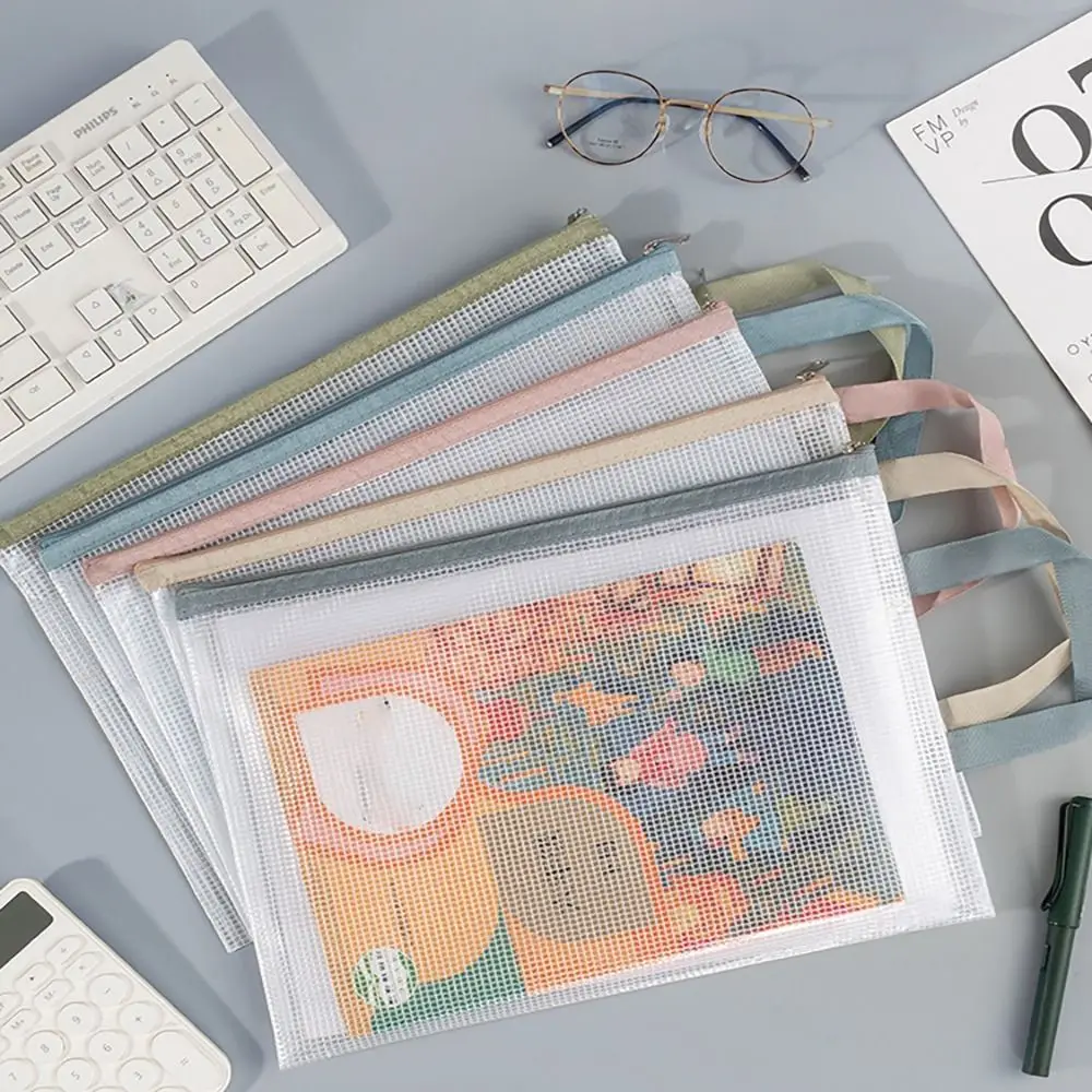 

A4 Storage Bag File Folders Document Bag Stationery Test Paper Folder with Double-layer Mesh Zipper Large Capacity