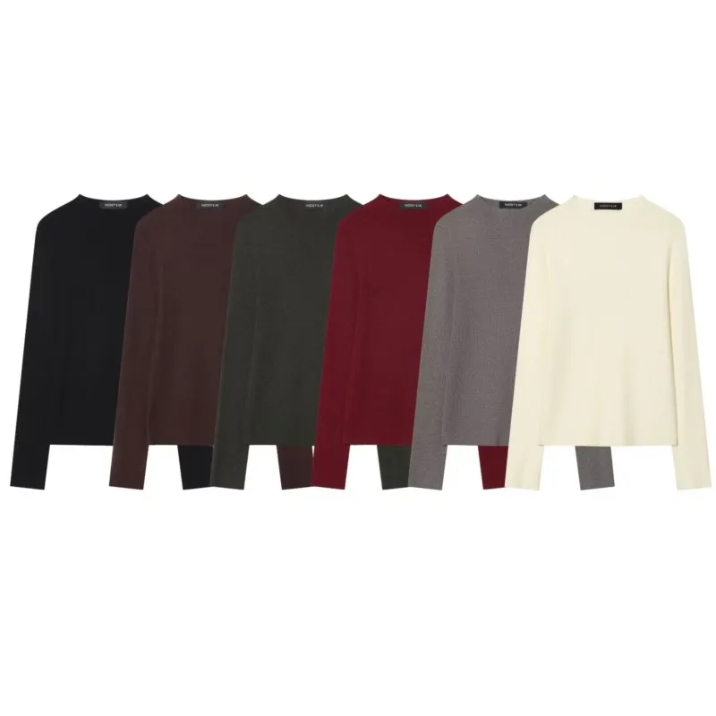 

Women Simple Knit Sweater Half High Neck Autumn Women Knit Long Sleeve Jumper Female Base Tops