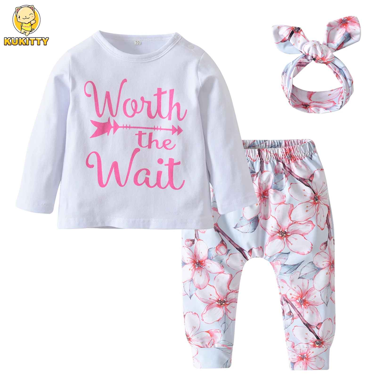 0-24Months Newborn Baby Girl Clothes Set Casual Long Sleeve Blouse Top + Floral Pants + Headband 3PCS Outfit for Toddler Girls