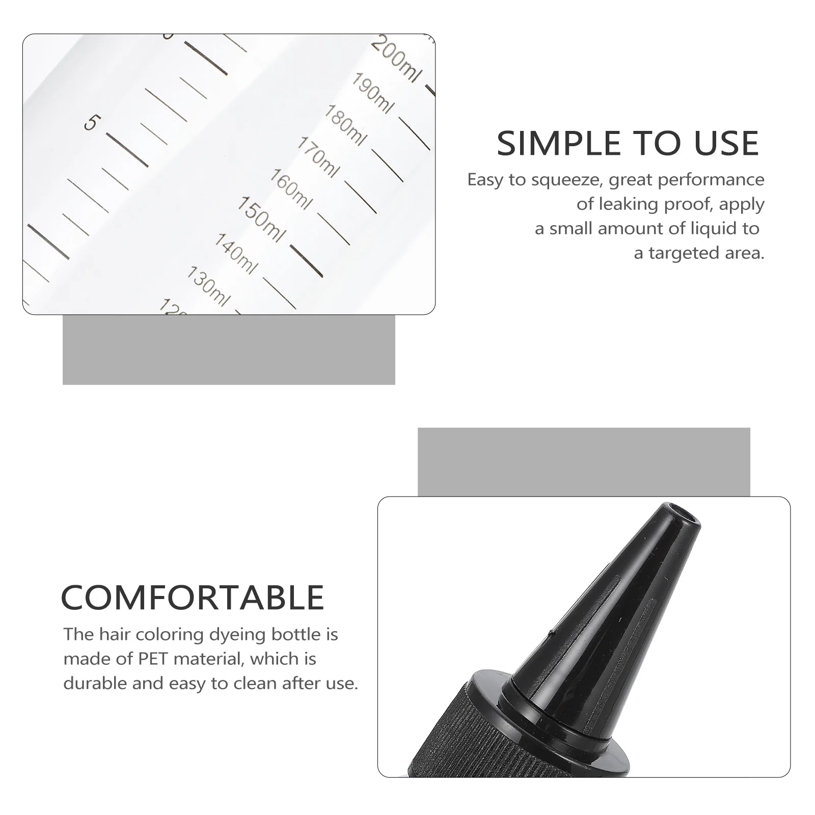 

12 Pcs PET Plastic Container Small Graduated Squeeze Bottles Hair Measuring Applicator Paint Spout Black Empty Pointed Mouth
