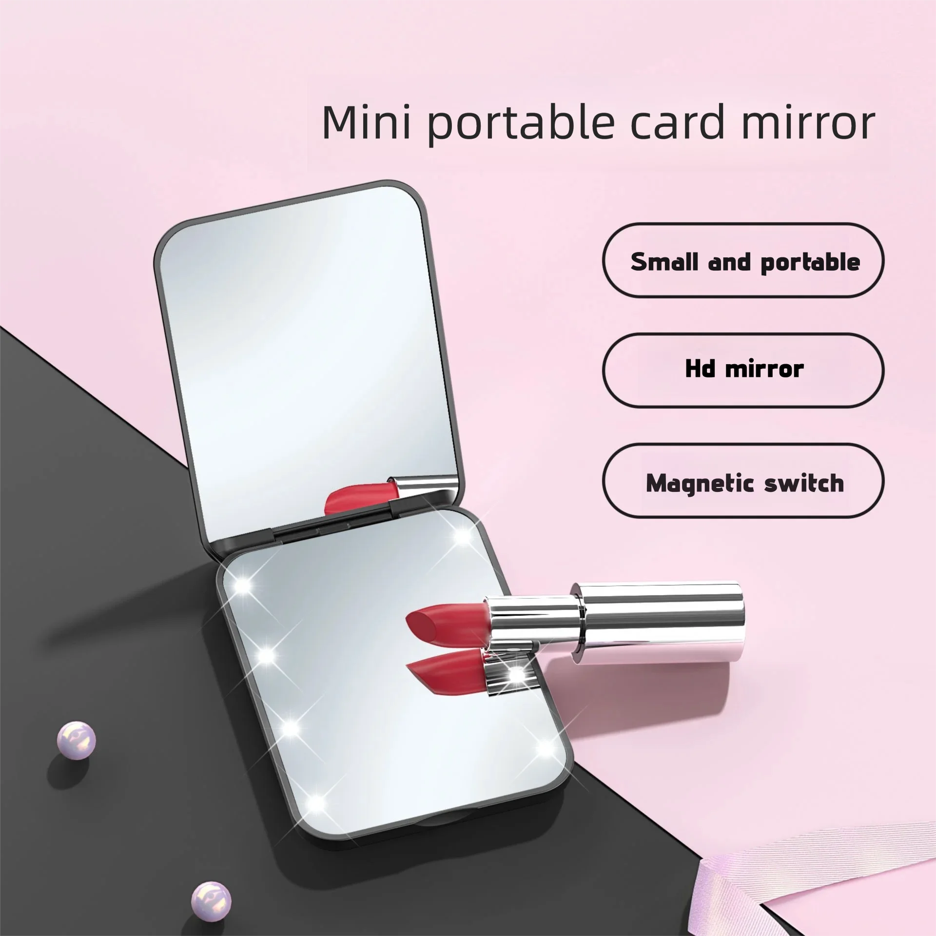 2x espejo de aumento mini espejo de mano plegable tapa LED con luz espejo de maquillaje espejo de tarjeta portátil