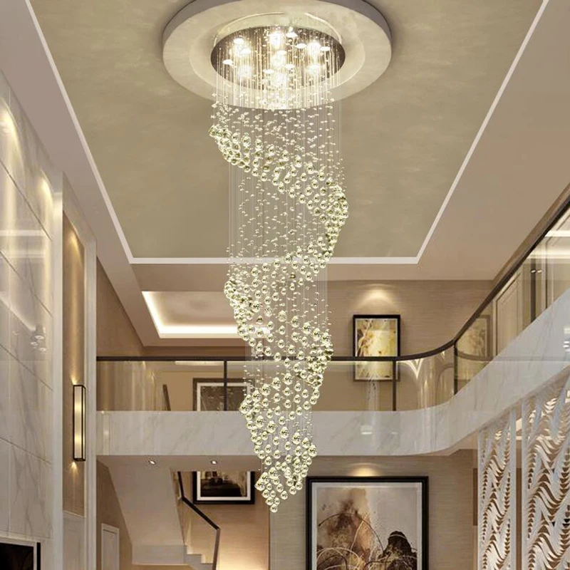 

NAVIMC New Modern Crystal Chandelier For Spiral Interior Ladder Luxury Corridor LED Crystal Chandelier Stair lamp villa light