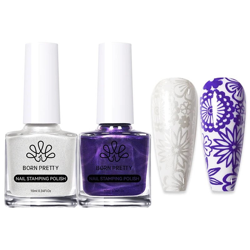 BORN PRETTY 2 Teile/satz 10ML Schwarz Weiß Nagel Stempeln Polnisch Lack Gold Silber für Nail art Platten Stempel Öl stanzen Serie