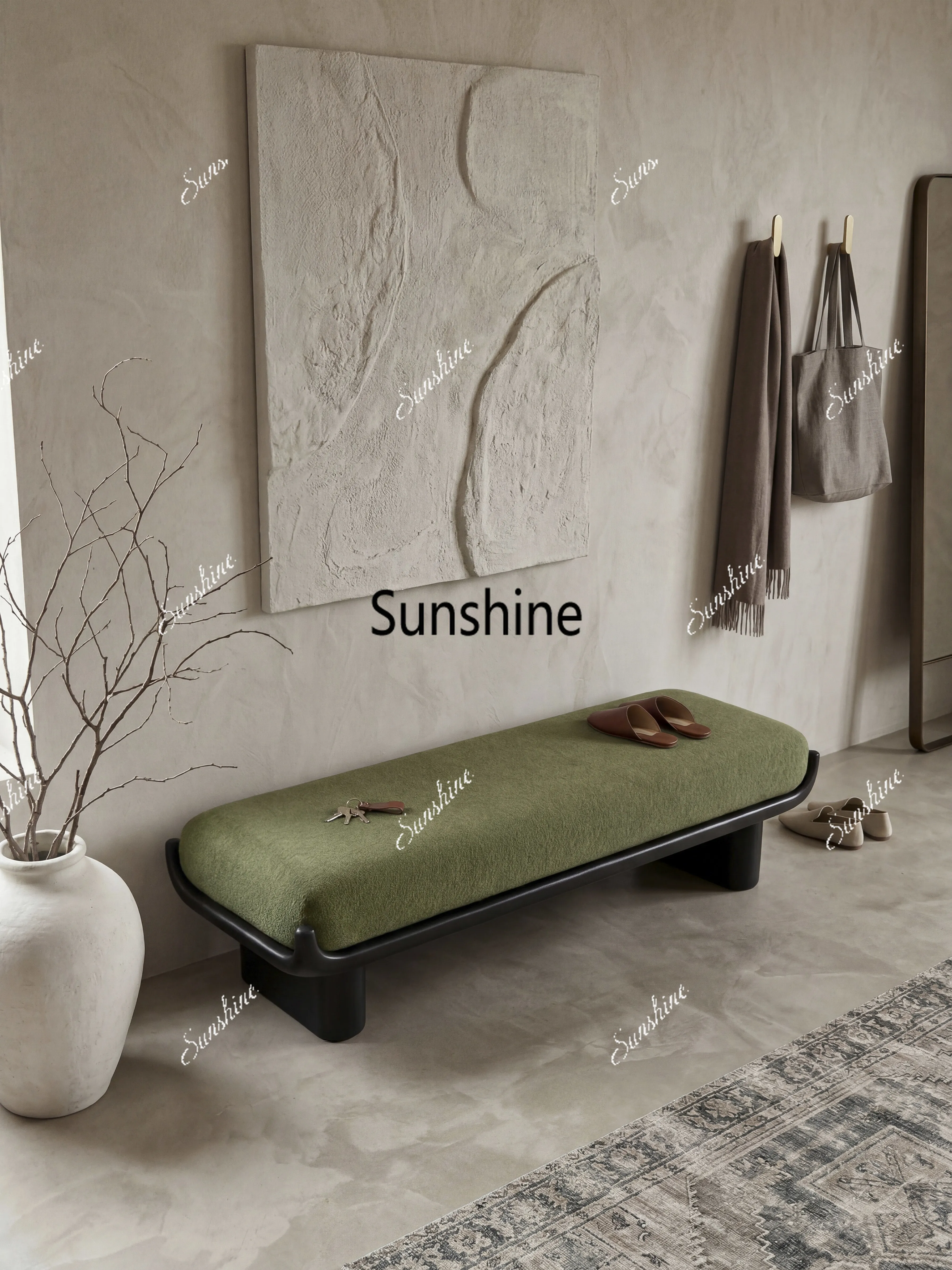 Medieval solid wood strip shoe changing stool entrance door home light luxury high-end design