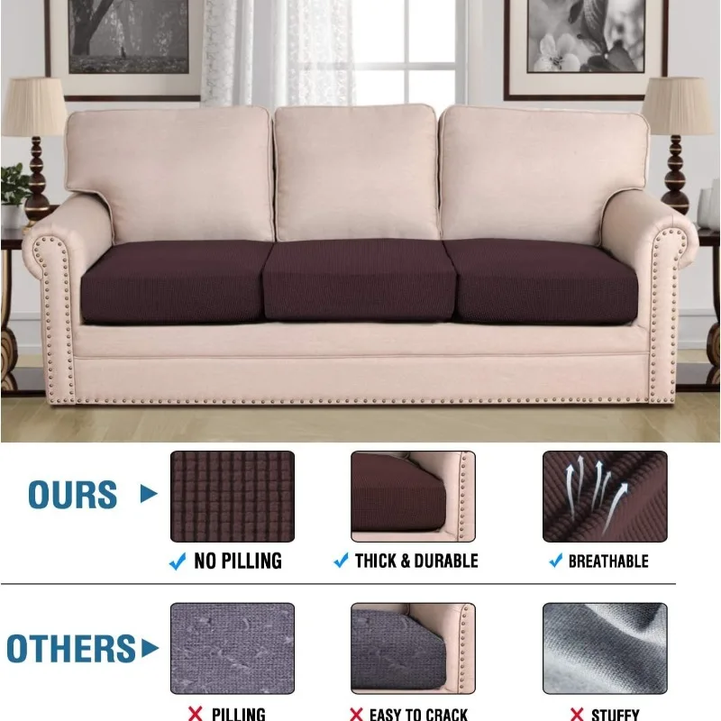 Stretch Couch Cushion Covers Sofa Cushion Slipcovers Jacquard Fabric Individual Seat Couch Slipcover Sets for Pets with Elastic