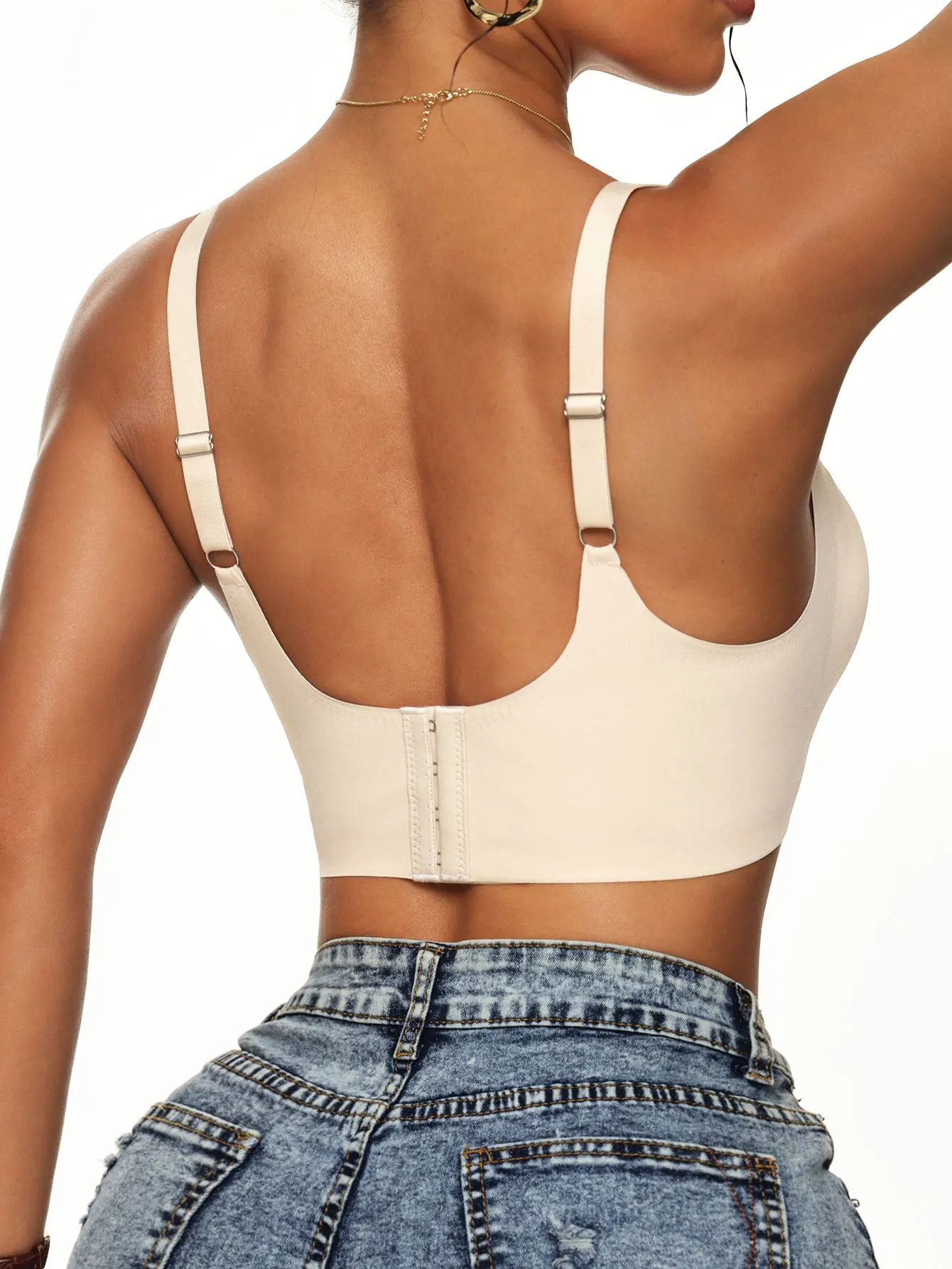Wireless Seamless Bra Women V-Neck Push Up Comfort Bralette Removable Pads Adjustable Straps Solid Basic Underwear