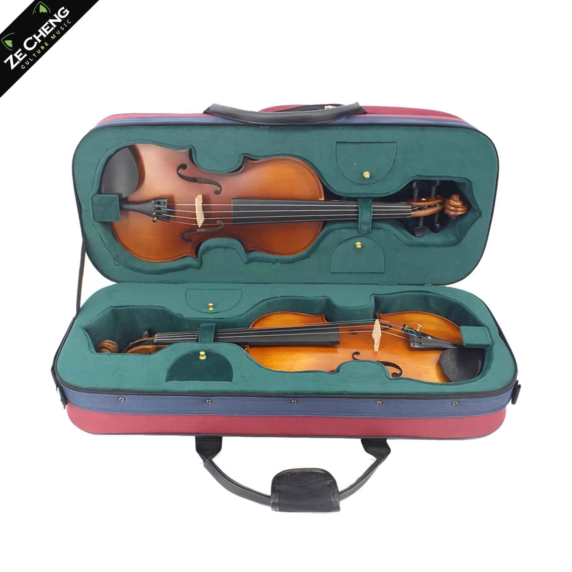Red and Blue Patchwork Oxford Fabric Foam Rectangular Double-Layer Violin Case, with a Large Storage Bag Belt Suitable for 4/4 Violins