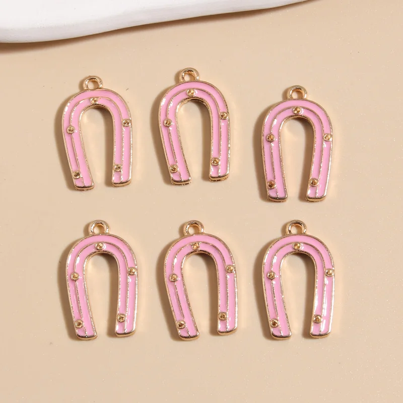 10pcs Cute Enamel 5 Colors Horseshoe Charms Lucky Pendant For DIY Handmade Necklaces Earrings Jewelry Making Accessorie