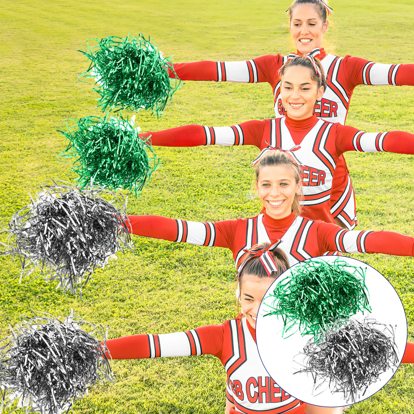 

24Pcs Cheerleading Pom Poms Team Spirit Hand Flowers Durable Reusable for School Sports Dance Competition Cheering Props