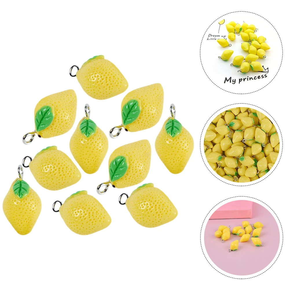 10 Pcs Simulation Lemon Pendant Pearl Necklace Charms Fruit Mini Plastic Resin Bracelet