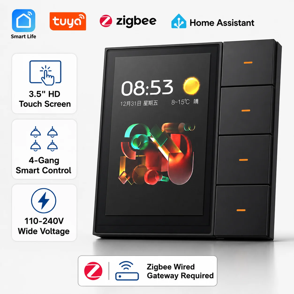 Panel Inteligente F3-pro Tuya ZigBee, Interruptor de Pared, Automatización del Hogar, Interruptor de Iluminación con Atenuador Eléctrico, Sistema de Control con Pantalla Táctil de 3.5 Pulgadas