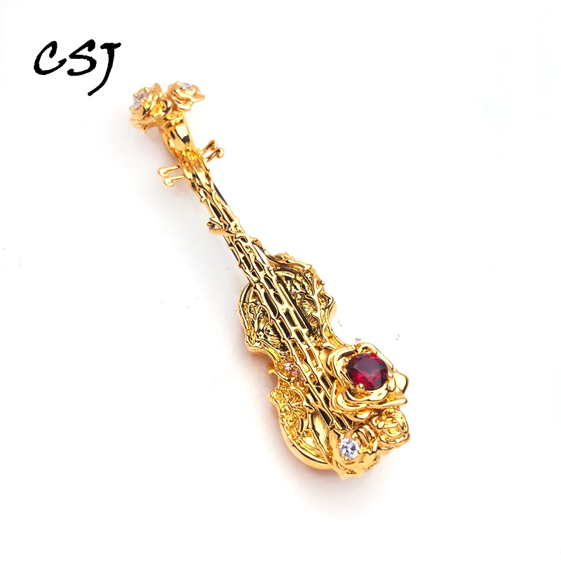 CSJ High Quality Natural Garnet Brooch Plated Yellow Gold Gemstone Black Agate Handmade Jewelry for Women Party Gift