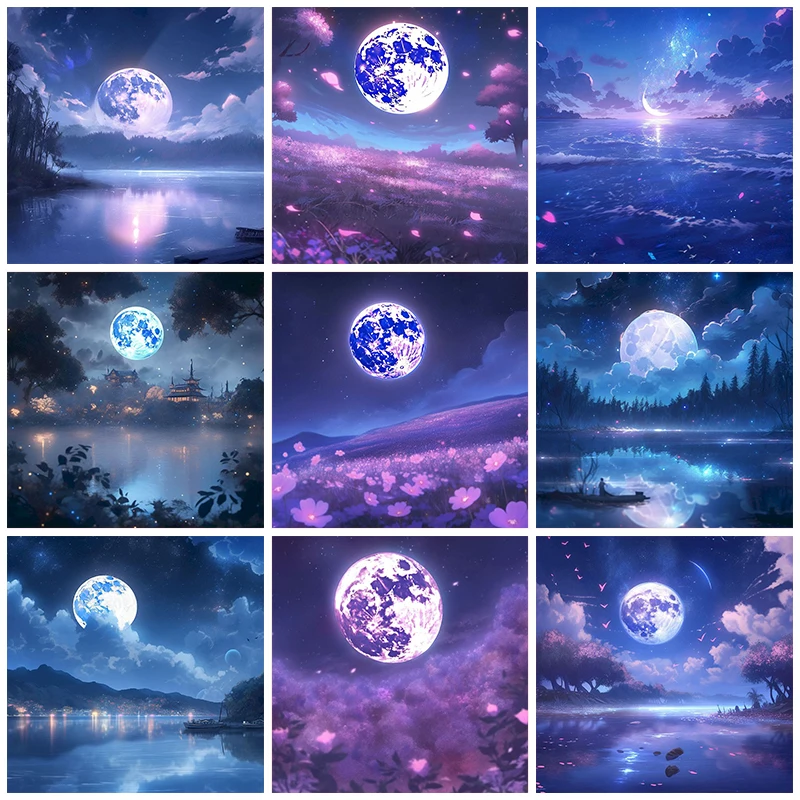 GATYZTORY 5d Diamond Painting Square Full Drill Moonlight Diamond Painting Kits Cross Stitch Diamond Painting Decoration Wall