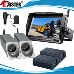 IPoster Digital Wireless Monitor a schermo diviso da 7 pollici 2x telecamere con vista frontale Power Bank a Base magnetica per carrello elevatore