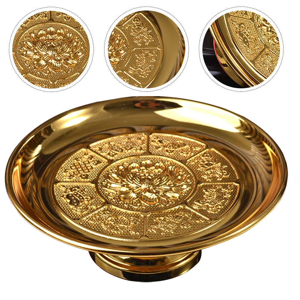 Footed Cake Platter Tribute Fruit Bowl Cupcake Stand High Base Tray Nut Offering Plate Golden Alloy