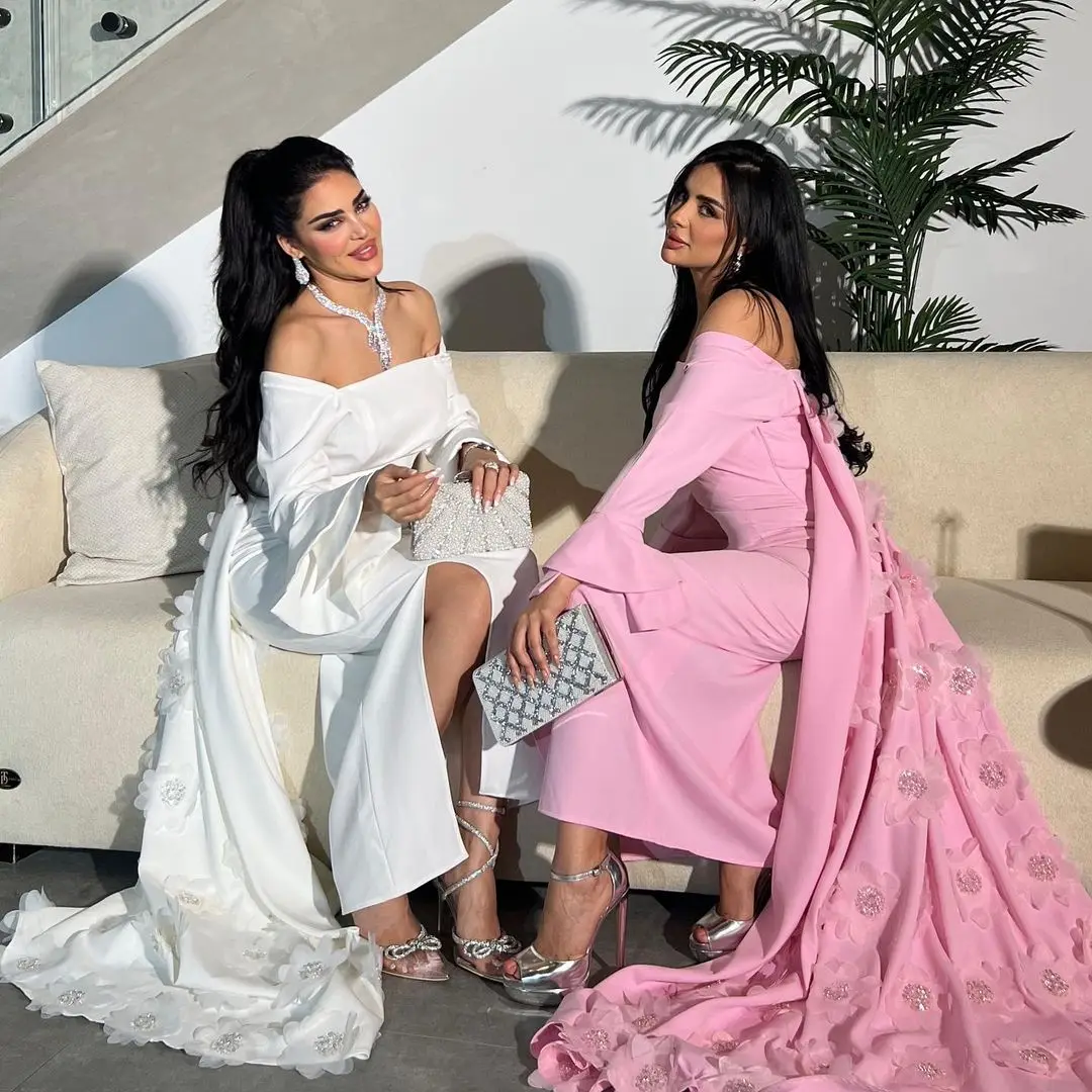 Scoggins Off-The-Shoulder Neckline Column Slit Ankle-Length Beaded Long Sleeves Chiffon Zipper Up Dubai Evening Dresses Wedding